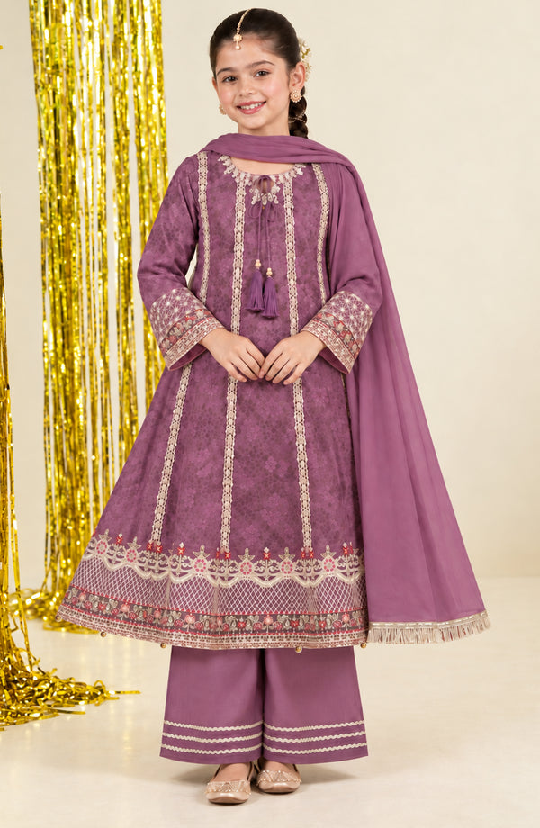 Mehfil Embroidered Organza Stitched 3 Piece Suit - AKM-02 - AM26MHL - Purple - Girls Collection