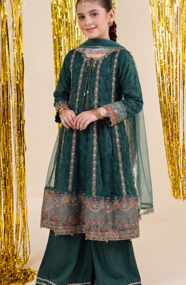Mehfil Embroidered Organza Stitched 3 Piece Suit - AKM-03 - AM26MHL - Green - Girls Collection