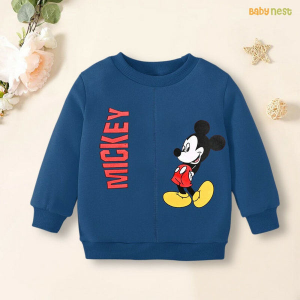 Sweat Shirts By Baby Nest Mickey Mouse Character Printed Full Sleeve Sweatshirt for Kids – Blue