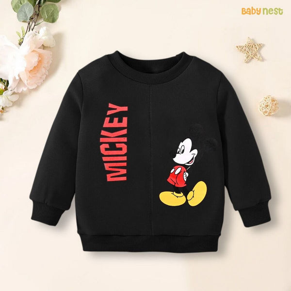 Sweat Shirts By Baby Nest Mickey Mouse Character Printed Full Sleeves Sweatshirt for Kids – Black