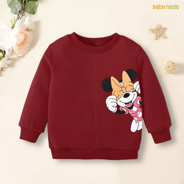 Sweat Shirts By Baby Nest Mickey Mouse Character Printed Full Sleeves Sweatshirt for Kids – Red