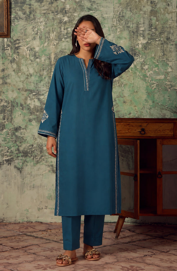 Miras Embroidered Cotton Stitched 2 Piece Co-ord Set - MRAS-01 - MRAS26 - Blue - Summer Collection