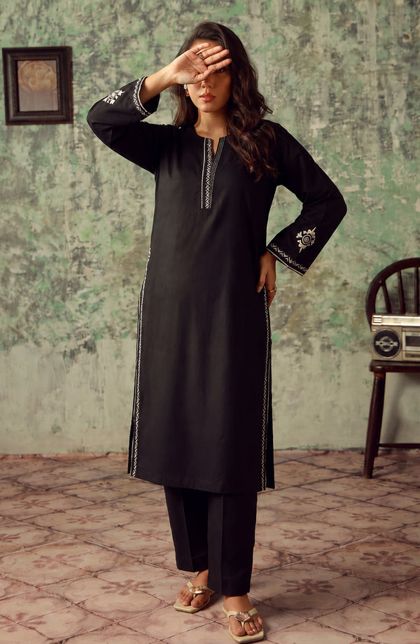 Miras Embroidered Cotton Stitched 2 Piece Co-ord Set - MRAS-03 - MRAS26 - Black - Summer Collection