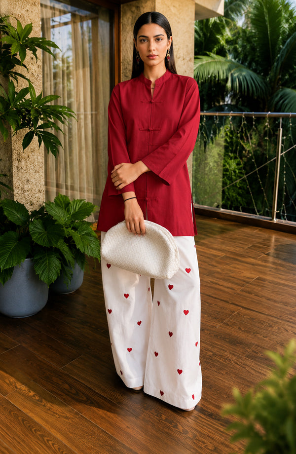 Mohabbat ki Kahani Embroidered Cotton Stitched 2 Piece Co-ord Set - MKK-01 - MBTK26 - Red - Summer Collection