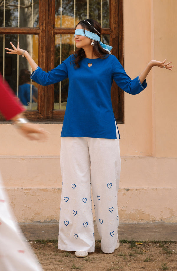 Mohabbat ki Kahani Embroidered Cotton Stitched 2 Piece Co-ord Set - MKK-02 - MBTK26 - Blue - Summer Collection