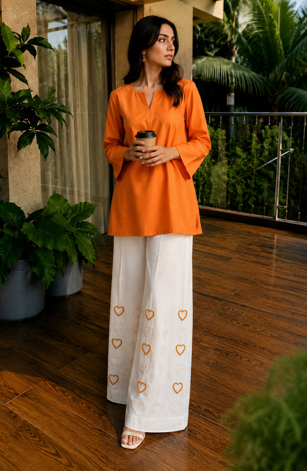 Mohabbat ki Kahani Embroidered Cotton Stitched 2 Piece Co-ord Set - MKK-04 - MBTK26 - Orange - Summer Collection