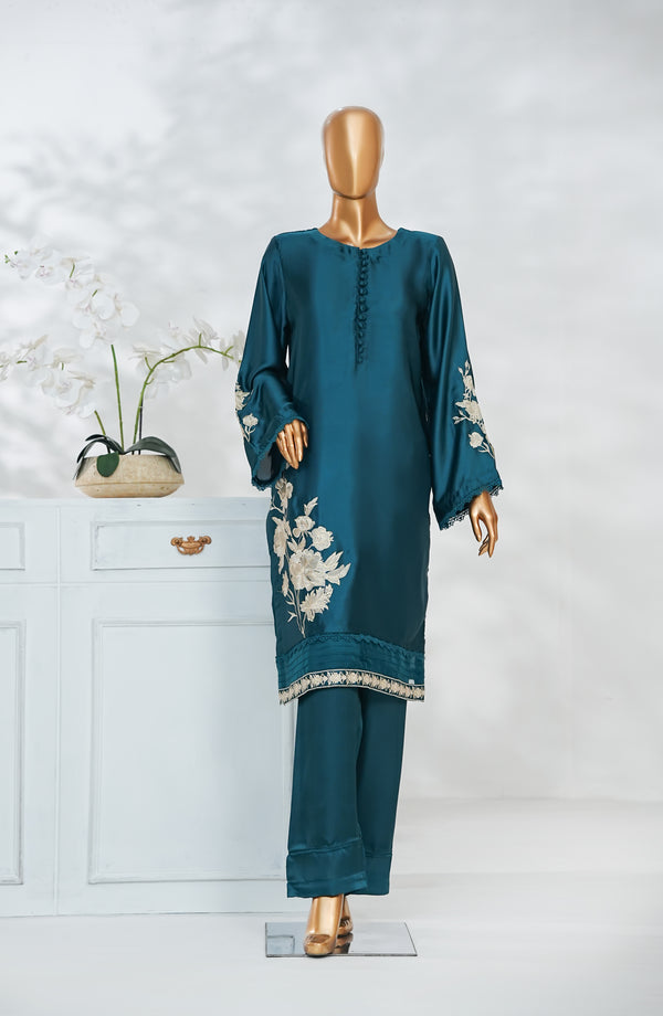 Mohar by Amna Khadija Embroidered Shamooz Silk Stitched 2 Piece Suit - AKMS-01 - Teal - Winter Collection