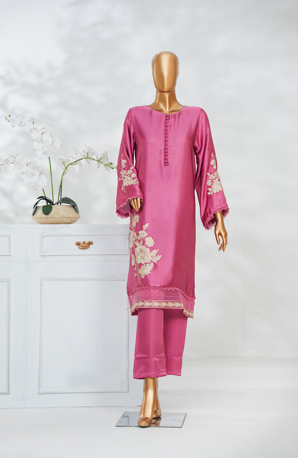 Mohar by Amna Khadija Embroidered Shamooz Silk Stitched 2 Piece Suit - AKMS-02 - Pink - Winter Collection