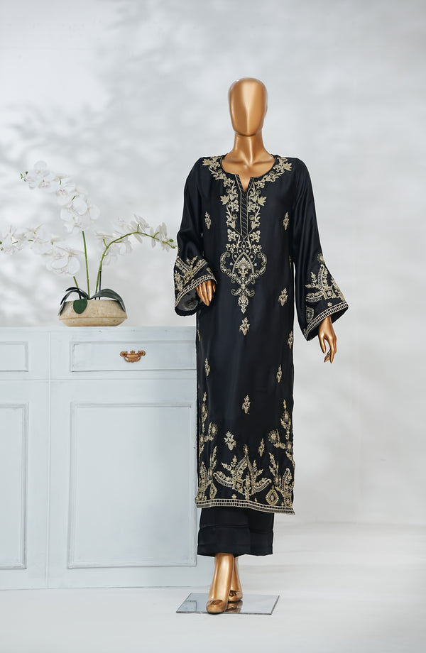 Mohar by Amna Khadija Embroidered Shamooz Silk Stitched 2 Piece Suit - AKMS-03 - Black - Winter Collection