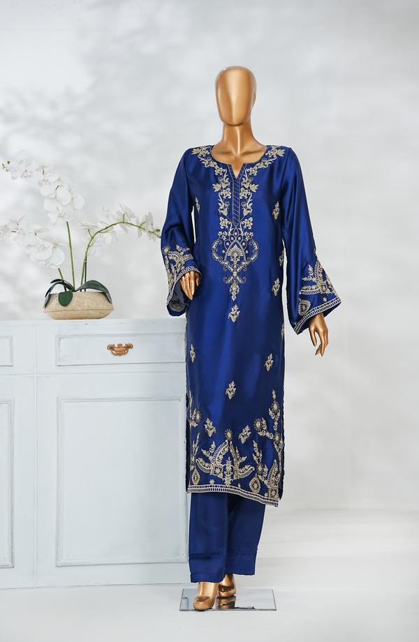 Mohar by Amna Khadija Embroidered Shamooz Silk Stitched 2 Piece Suit - AKMS-04 - Blue - Winter Collection