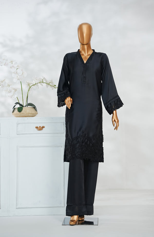 Mohar by Amna Khadija Embroidered Shamooz Silk Stitched 2 Piece Suit - AKMS-07 - Black - Winter Collection