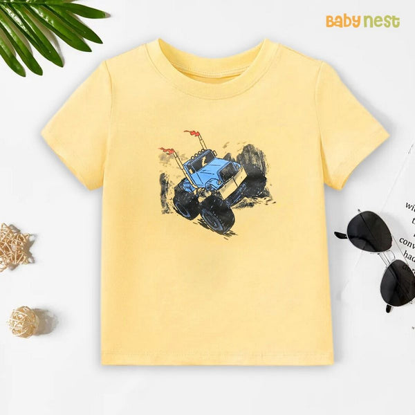 Baby Nest T-Shirts For Kids Monster Truck Half Sleeves T-shirts For Kids Light Yellow- SBT-333-D3