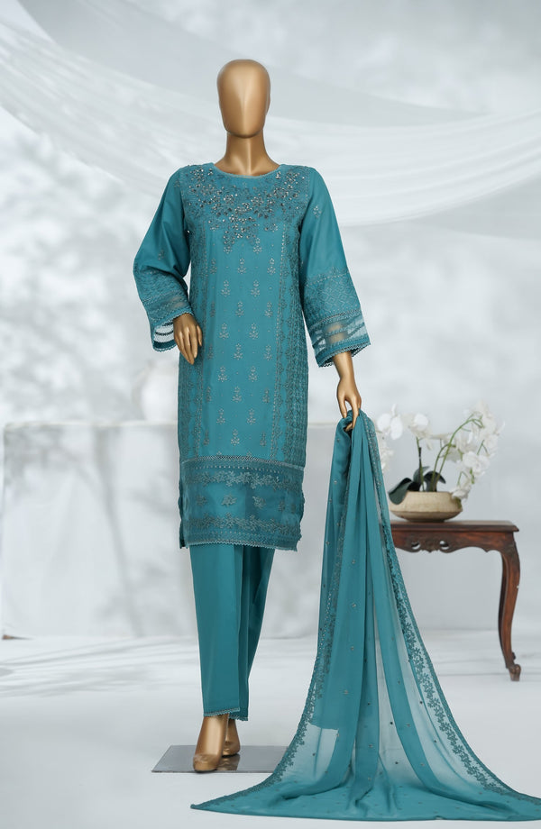 Morich by Amna Khadija Embroidered Cotton Stitched 3 Piece Suit - AZ D-02 - AM25RIC - Teal - Luxury Festive Collection