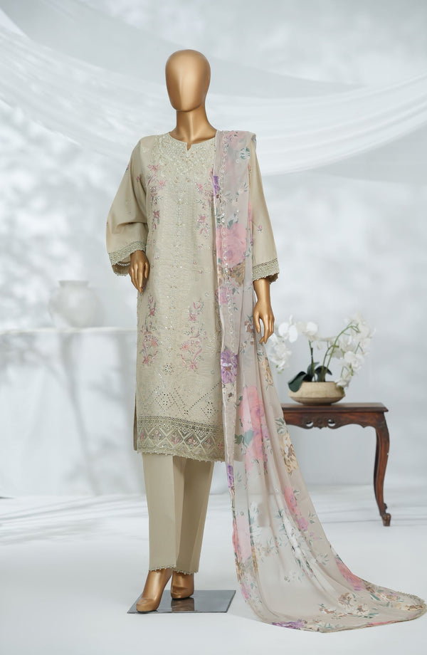 Morich by Amna Khadija Embroidered Cotton Stitched 3 Piece Suit - BLF Series-B - AM25RIC - Beige - Luxury Festive Collection