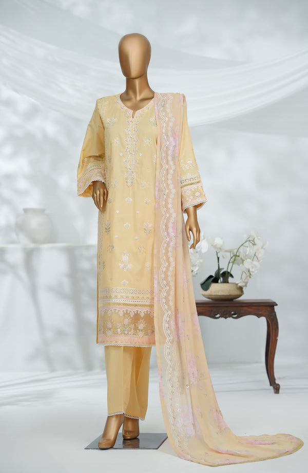 Morich by Amna Khadija Embroidered Cotton Stitched 3 Piece Suit - Rang e Haya-A - AM25RIC - Yellow - Luxury Festive Collection