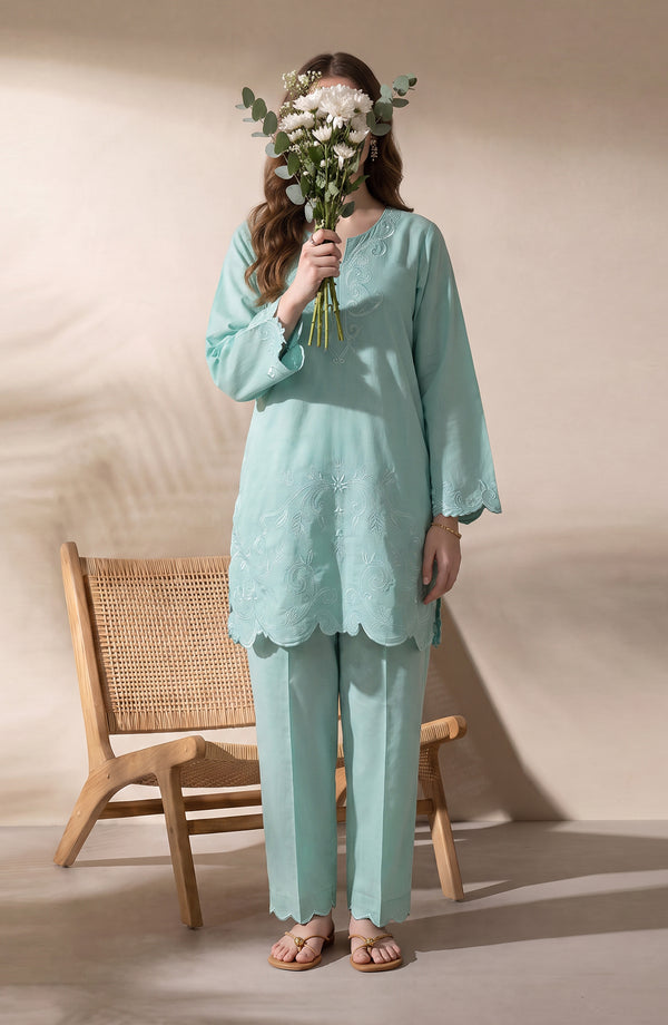 Mulaqaat Embroidered Cotton Cambric Stitched 2 Piece Co-ord Set - MULQ-01 - MULQ26 - Blue - Summer Collection