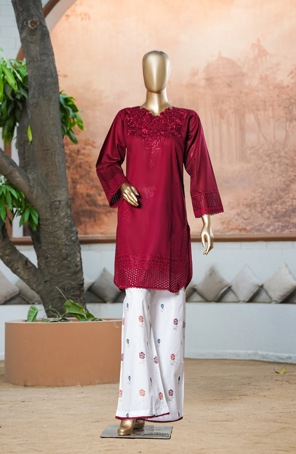 Mulaqaat by Amna Khadija Embroidered Cotton Lawn Stitched 2 Piece Suit - AKPM-04 - AKP26MQT - Maroon - Summer Collection