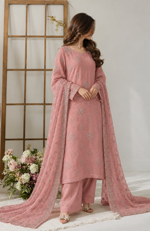 Muse Embroidered Silk Unstitched 3 Piece Suit - AKMF-14 - AM26MST - Pink - Formal Collection