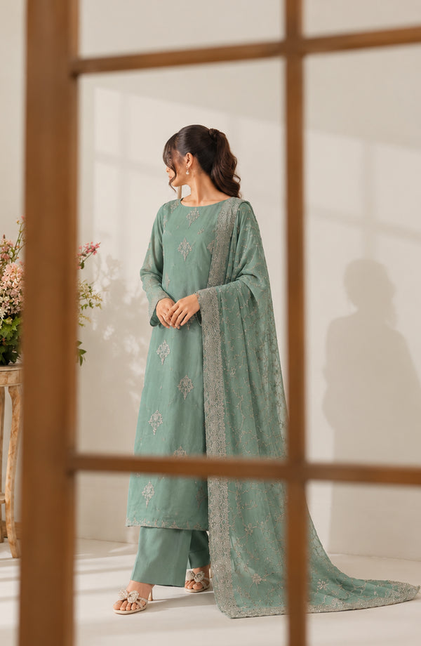 Muse Embroidered Silk Unstitched 3 Piece Suit - AKMF-16 - AM26MST - Green - Formal Collection