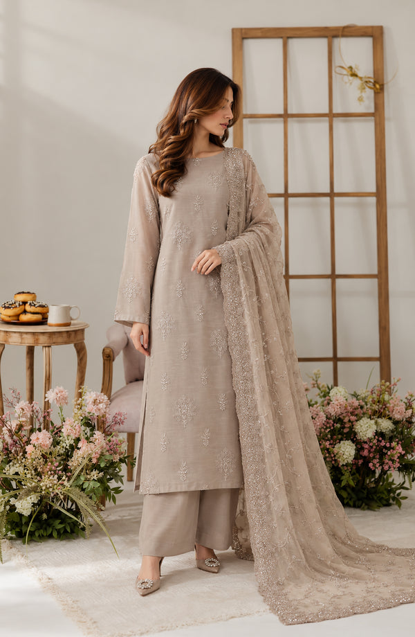 Muse Embroidered Silk Unstitched 3 Piece Suit - AKMF-18 - AM26MST - Grey - Formal Collection