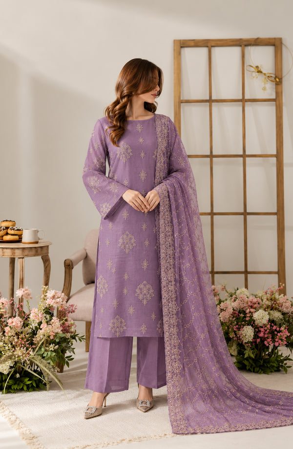 Muse Embroidered Silk Unstitched 3 Piece Suit - AKMF-19 - AM26MST - Purple - Formal Collection