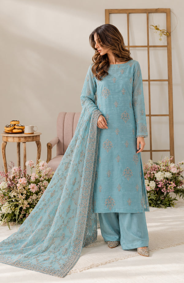 Muse Embroidered Silk Unstitched 3 Piece Suit - AKMF-20 - AM26MST - Ice Blue - Formal Collection