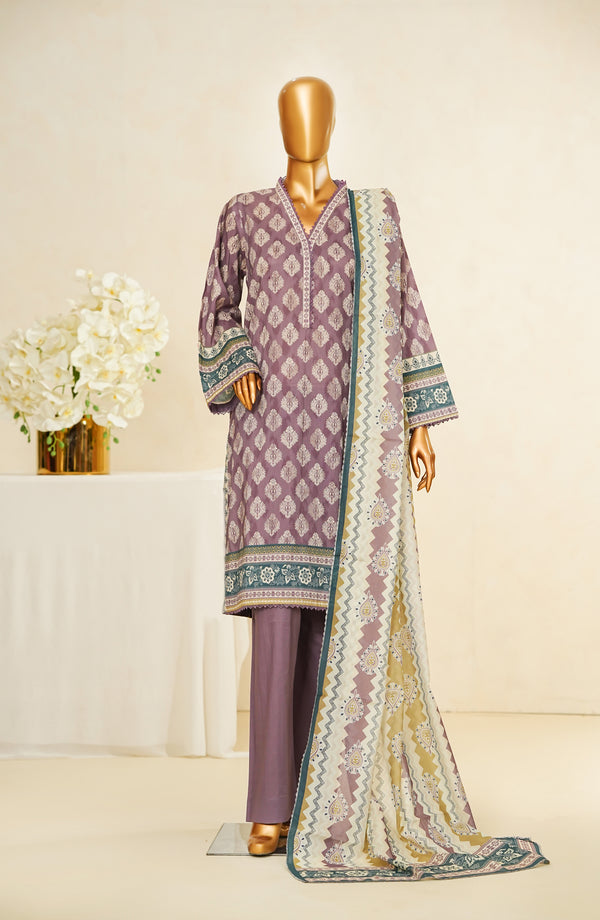 Nissa Floral by Amna Khadija Printed Cotton Cambric Stitched 3 Piece Suit - NF- 12 - Purple - Casual Collection