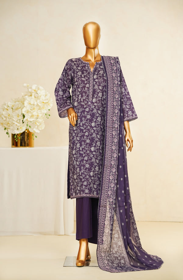 Nissa Floral by Amna Khadija Printed Cotton Cambric Stitched 3 Piece Suit - NF- 13 - Dark Purple - Casual Collection