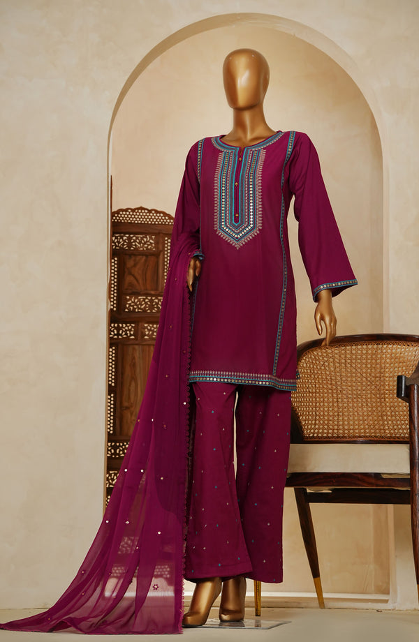 Nazakat Noir by Amna Khadija Embroidered Cotton Cambric Stitched 3 Piece Suit - D -02 - Pink