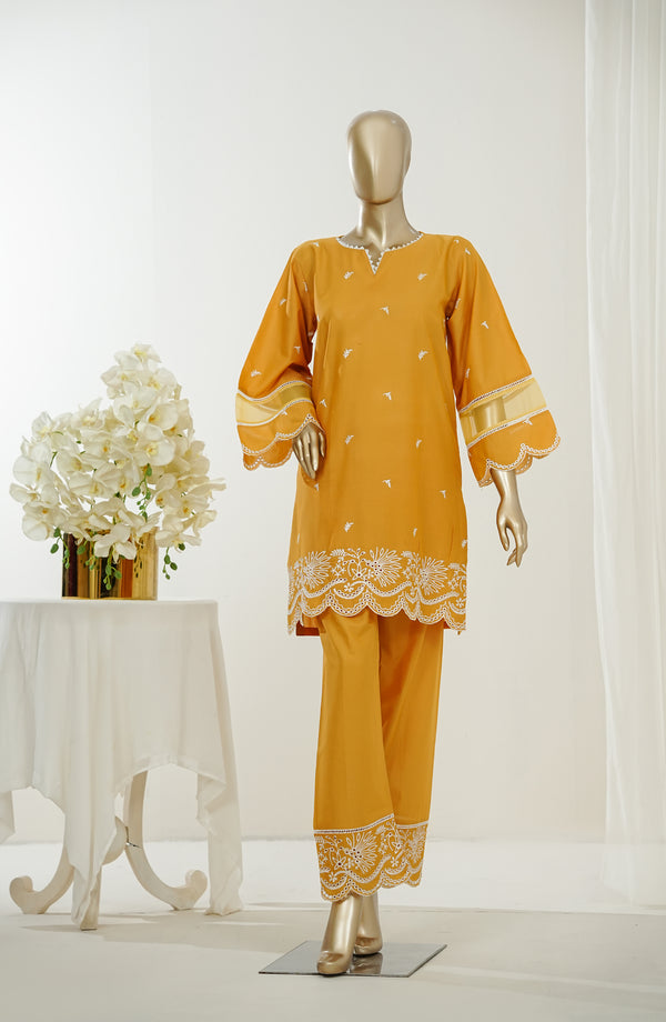 Nush Aira by Amna Khadija Embroidered Cotton Stitched 2 Piece Co-ord Set - AKPNA-14 - AKP26AANK - Mustard - Summer Collection