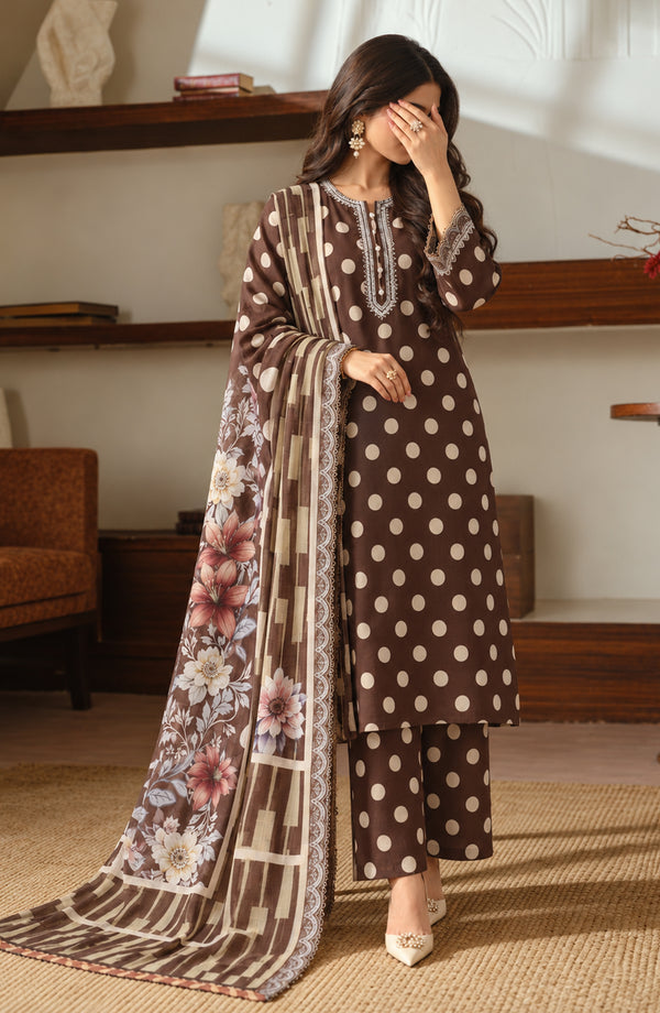 Narmin Embroidered Lawn Stitched 3 Piece Suit - AKN-04 - AM26NMN - Brown - Summer Collection