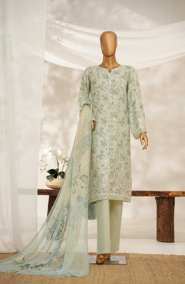 Nayab by Amna Khadija Printkari Embroidered Doria Fine Cotton Stitched 3 Piece Suit - NPED-10 - AM25NYB2 - Green - Summer Collection