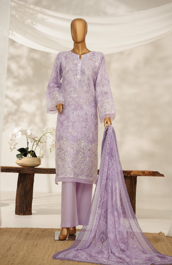 Nayab by Amna Khadija Printkari Embroidered Doria Fine Cotton Stitched 3 Piece Suit - NPED-09 - AM25NYB2 - Purple - Summer Collection