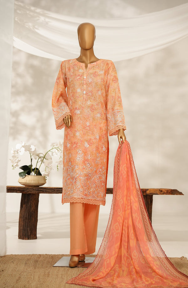 Nayab by Amna Khadija Printkari Embroidered Doria Fine Cotton Stitched 3 Piece Suit - NPED-07 - AM25NYB2 - Orange - Summer Collection
