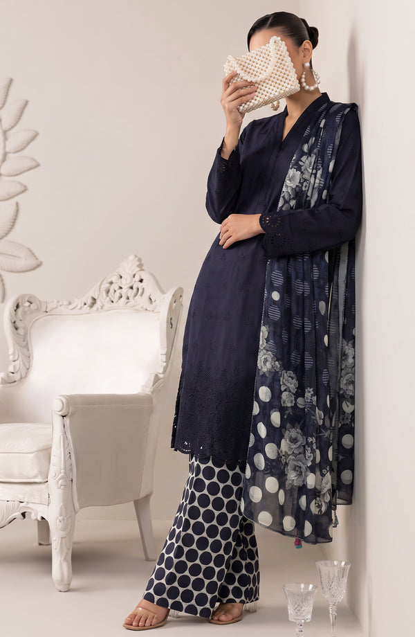 Neesha Embroidered Cotton Stitched 3 Piece Suit - NSHA-03 - NSHA26 - Blue - Summer Collection