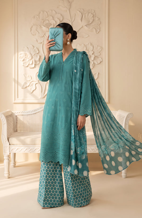 Neesha Embroidered Cotton Stitched 3 Piece Suit - NSHA-07 - NSHA26 - Ferozi - Summer Collection