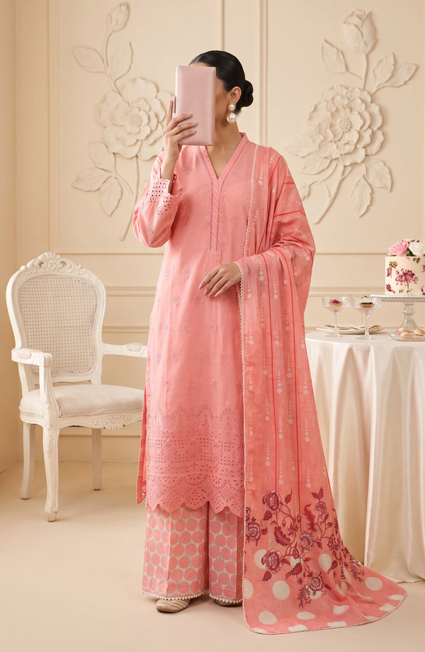 Neesha Embroidered Cotton Stitched 3 Piece Suit - NSHA-08 - NSHA26 - Pink - Summer Collection