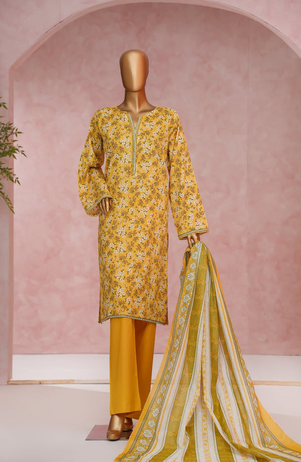 Nissa Floral by Amna Khadija Printed Cotton Cambric Stitched 3 Piece Suit - NF-04 - AM25NISS - Yellow - Casual Collection