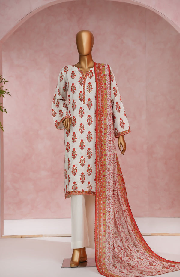 Nissa Floral by Amna Khadija Printed Cotton Cambric Stitched 3 Piece Suit - NF-03 - AM25NISS - White - Casual Collection