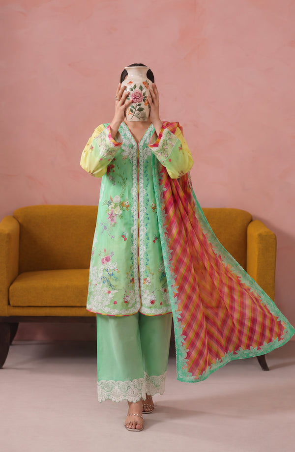 Noora Embroidered Cambric Stitched 3 Piece Suit - PNORA-04 - NORA26 - Green - Summer Collection