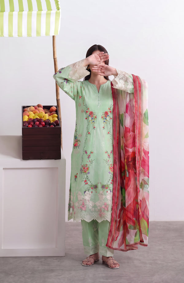 Noora Embroidered Cambric Stitched 3 Piece Suit - PNORA-05 - NORA26 - Green - Summer Collection
