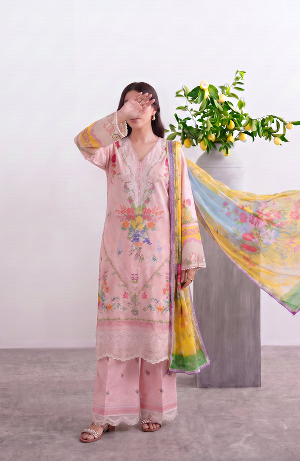 Noora Embroidered Cambric Stitched 3 Piece Suit - PNORA-07 - NORA26 - Pink - Summer Collection