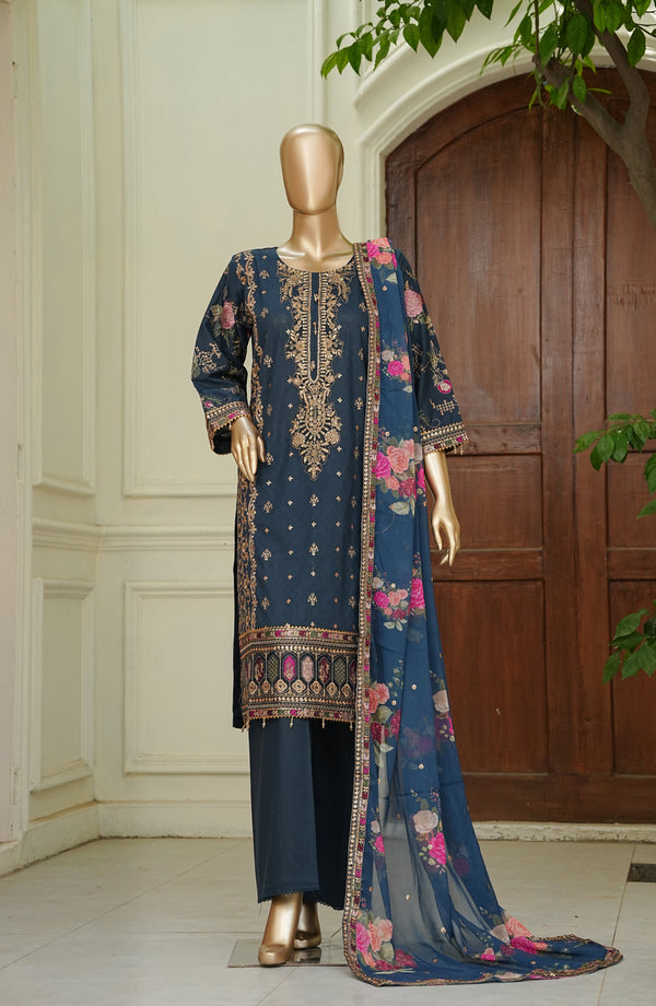Noor e Sumaika by Amna Khadija Embroidered Lawn Stitched 3 Piece Suit - AKPNS-10 - AKP26NRSK - Blue - Summer Collection