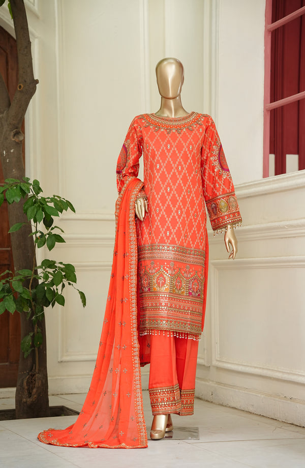 Noor e Sumaika by Amna Khadija Embroidered Lawn Stitched 3 Piece Suit - AKPNS-17 - AKP26NRSK - Orange - Summer Collection