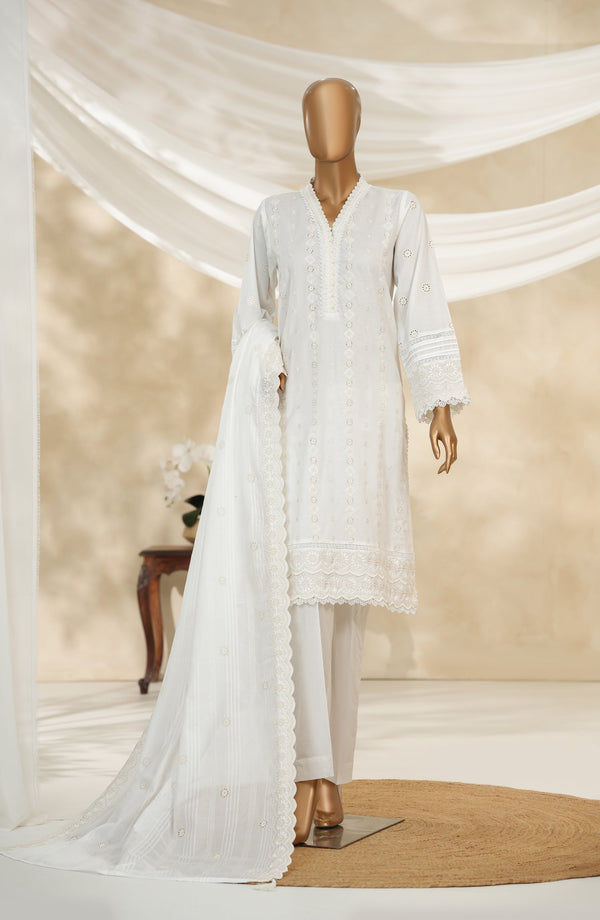 Nur Mahal by Amna Khadija Embroidered Cotton Stitched 3 Piece Suit - NM-03 - AM25NUMH - White - Summer Collection