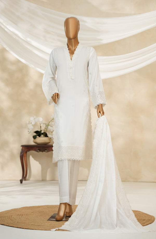 Nur Mahal by Amna Khadija Embroidered Cotton Stitched 3 Piece Suit - NM-02 - AM25NUMH - White - Summer Collection