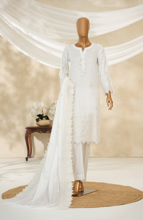 Nur Mahal by Amna Khadija Embroidered Cotton Stitched 3 Piece Suit - NM-01 - AM25NUMH - White - Summer Collection