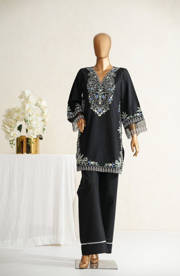 Nush Aira by Amna Khadija Embroidered Cotton Stitched 2 Piece Co ord Sets - AKNA-02 - AM25NSHR - Black - Luxury Collection