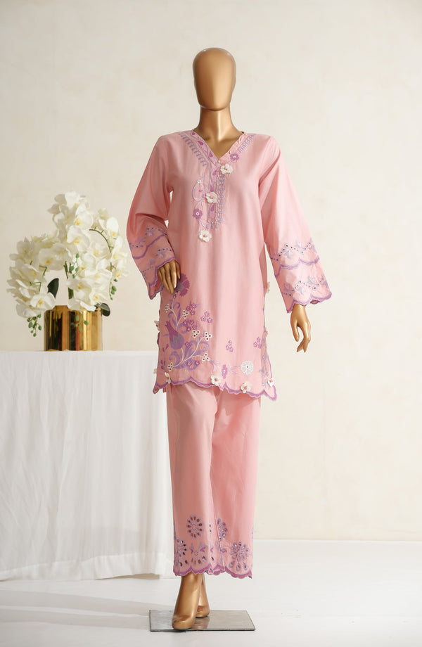 Nush Aira by Amna Khadija Embroidered Cotton Stitched 2 Piece Co ord Sets - AKNA-03 - AM25NSHR - Pink - Luxury Collection