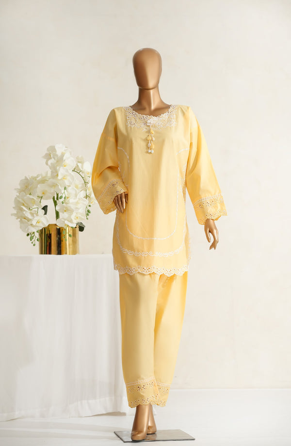 Nush Aira by Amna Khadija Embroidered Cotton Stitched 2 Piece Co ord Sets - AKNA-04 - AM25NSHR - Yellow - Luxury Collection